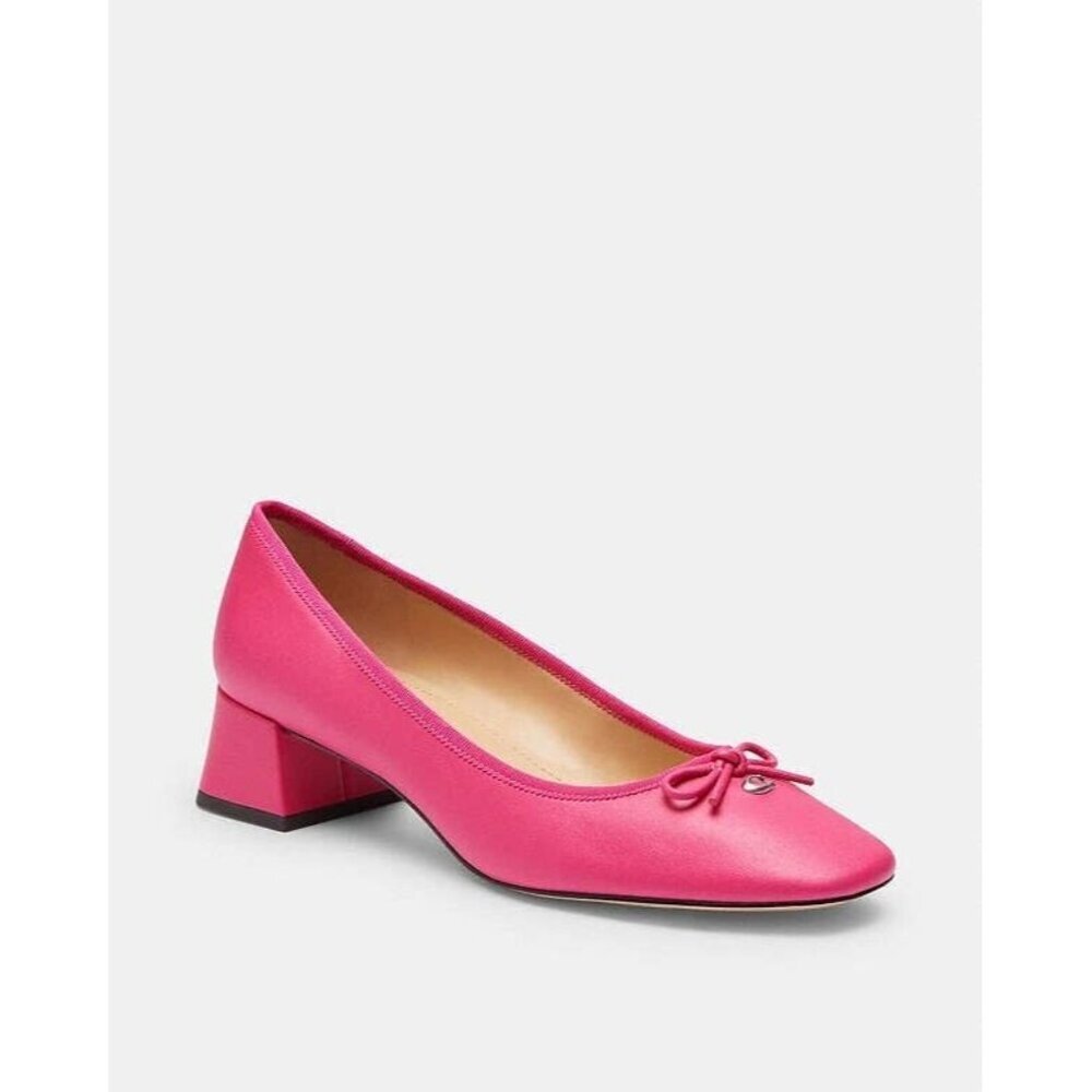 Coach Ava Bullet Pump Women's Dragon Fruit Leather Slip On Bow Accent Shoes